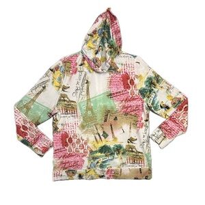 Onque Casuals Paris Zip Up Sweater beautiful floral colorful Hoodie Cardigan -XL